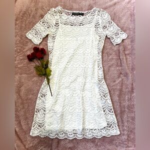 Lauren Ralph Lauren White Crocheted Dress - Small Petite (PS)